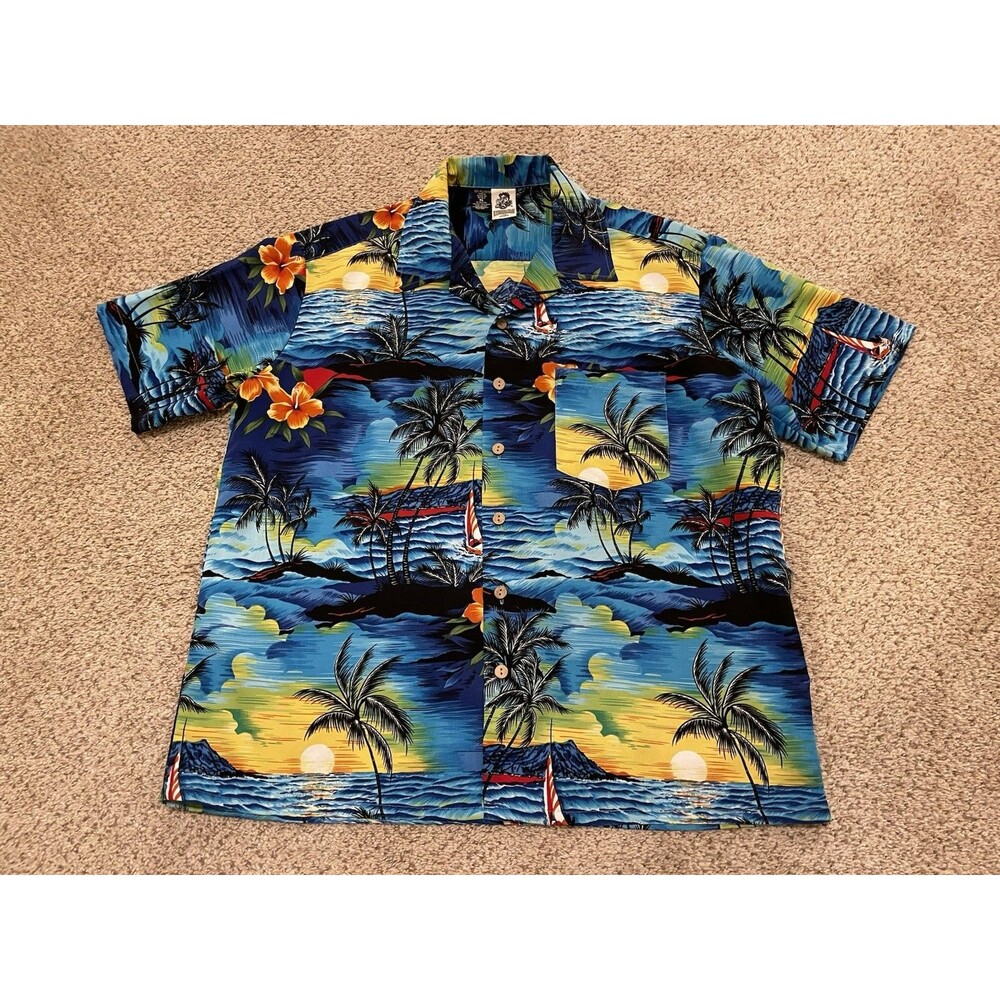 Vintage Kennington Ltd Shirt Mens Sz XL BlueHawaiian Aloha Beach Print Button Up